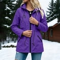 thumbnail image 4 of Waterproof Jackets for Women, Long Sleeve Hooded Windbreaker Outerwear with Drawstring Waist & Pockets, Outdoor Travel Wear | VerBelle,Purple XL, 4 of 7