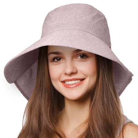 Tirrinia Womens Wide Brim Sun Hat w/ Neck Flap Lightweight Beach Gardening