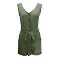 thumbnail image 2 of Baqcunre Women's V-Neck Bow Pocket Casual Wide-Leg Shorts Romper,Color Green,Size S-XXL, 2 of 6