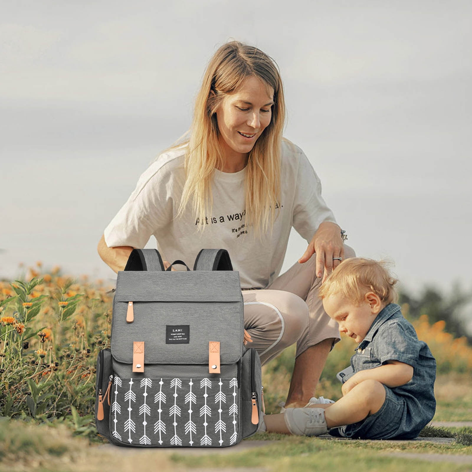 tumgatte Diaper Bag for Mom Large Capacity Travel Backpack with Changing Pad Breastfeeding Baby Bag Maternity Gray Solid