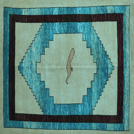 Ahgly Company Indoor Square Abstract Light Blue Modern Area Rugs, 7' Square
