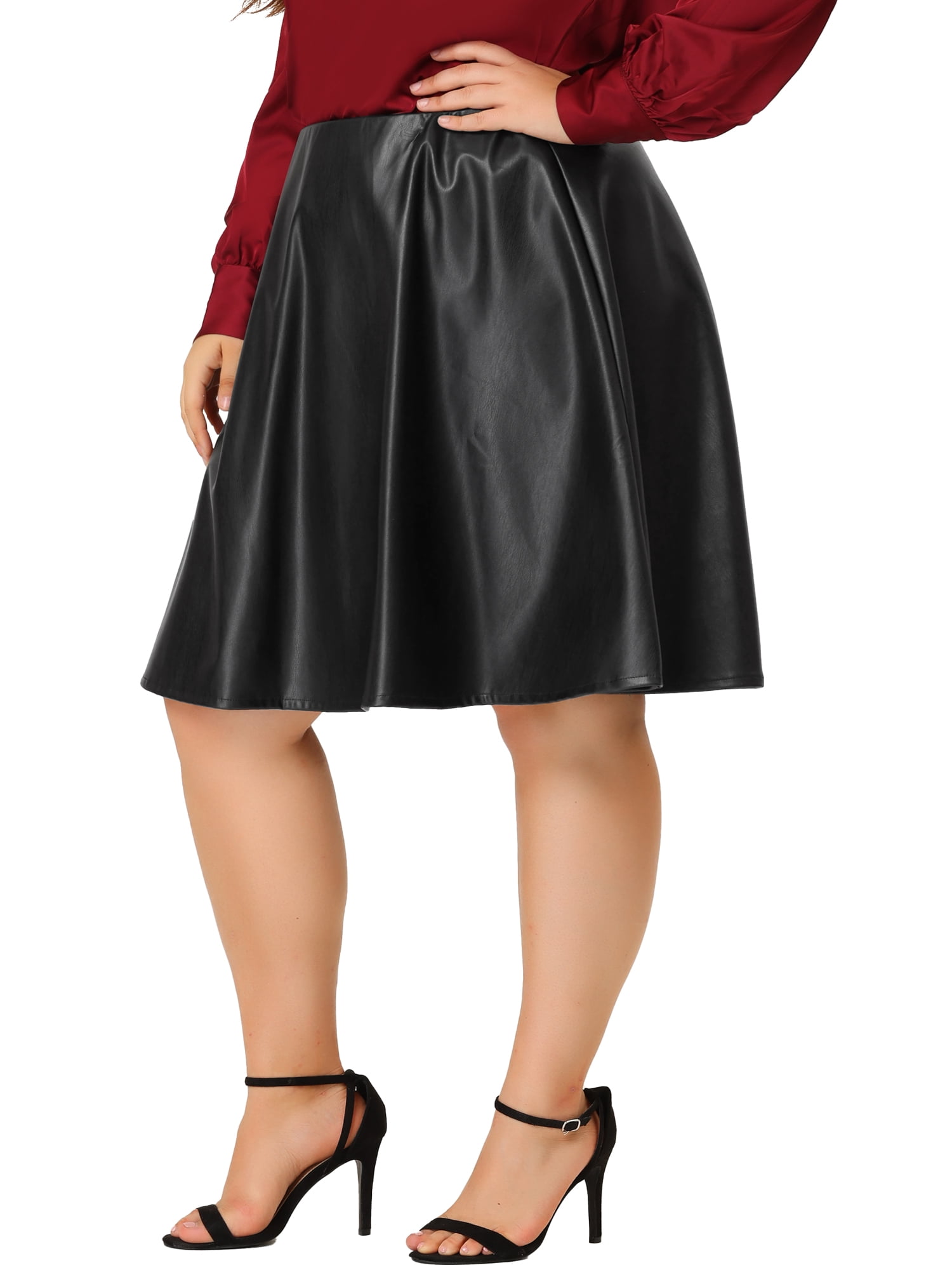 Unique Bargains Women's Plus Size PU Skirt A-Line Versatile Flared Party Skirts