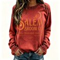 thumbnail image 5 of Crew Neck Sweatshirts Women Vintage Witch Broom Print Long Sleeve Pullover Relaxed Fit Casual Halloween Fall Festival Tops Red XXXL, 5 of 7