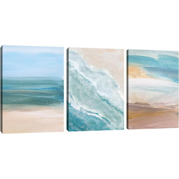 Abstract Blue Ocean Wall Art Minimalist Wave Wall Decor Poster Prints 3 Pieces Contemporary Landscape Canvas Painting Picture Wall Art Decor for Living Room Bedroom Office Decor 12”x16”x3pcs