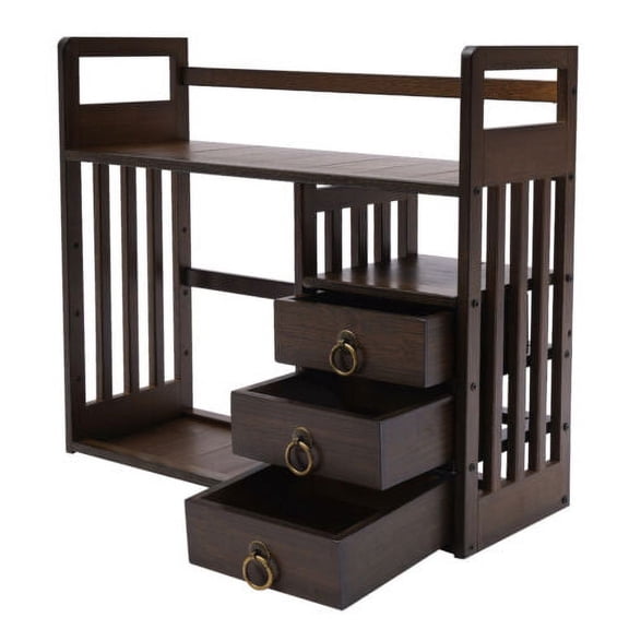 Bamboo Bookshelf Desktop Organizer Desk Rack Storage Shelves W/3 Drawers Office