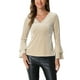 thumbnail image 1 of Blusa de terciopelo de cuello en V para mujeres INSPIRE CHIC, top peplum de manga larga con campana para fiestas de Halloween, XS color beige, 1 of 6