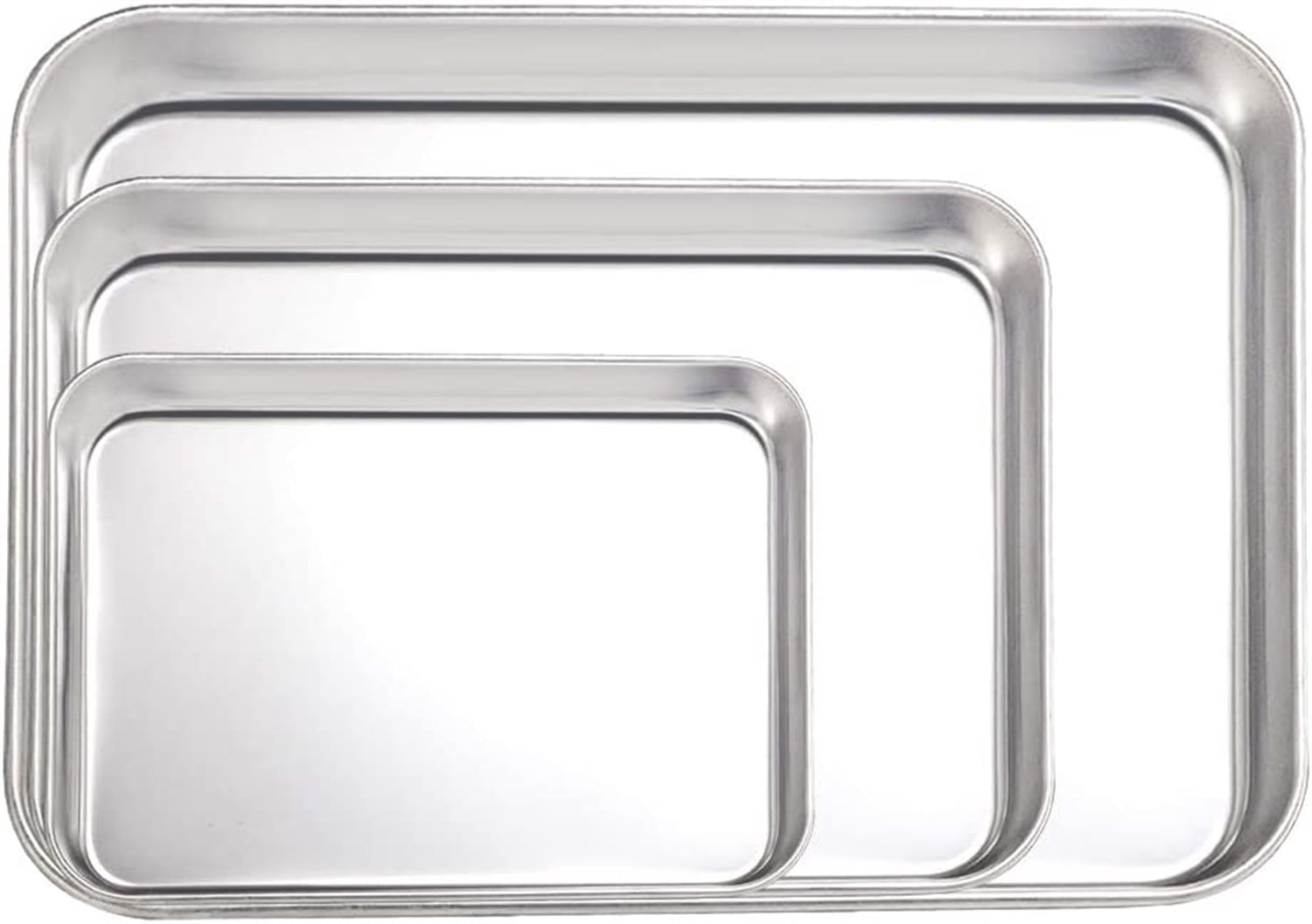 Oven Baking Sheet Pan Set, Casewin Stainless Steel Small Cookie Sheet Broiling Pan, 3-Piece Metal Rectangle Rimmed Bakeware, Non-toxic & Dishwasher Safe