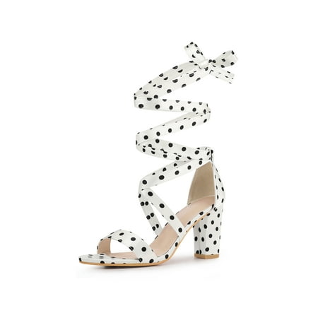 

Allegra K Women s Polka Dots Lace up Block Heels Sandals