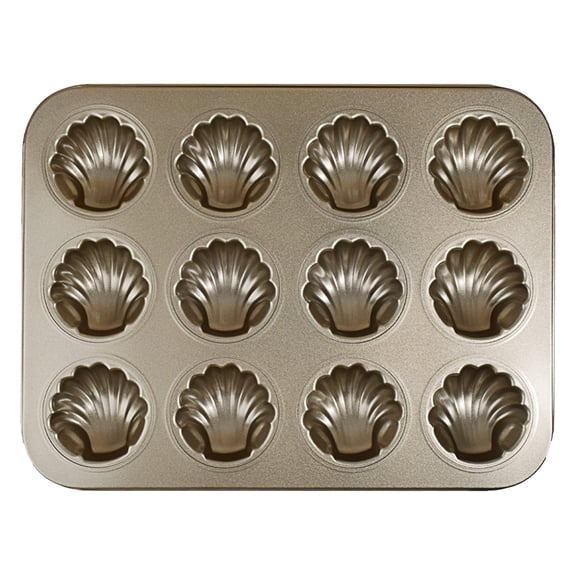 AUDeals Nonstick Cake Pan, 12-Cup Commercial Carbon Steel Cookies Trays for Oven Baking, Warp Resistant Bakeware, Round Shell Shape Cake Pans, for Baking, Cookies, Muffins, Pastries