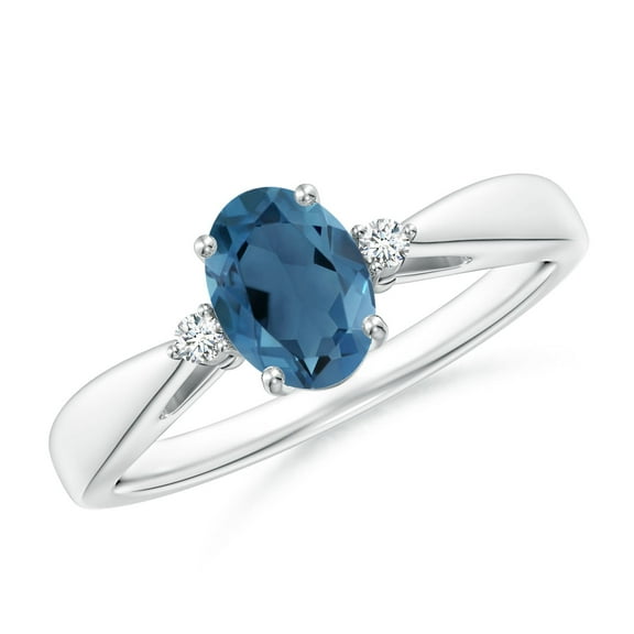 ANGARA Natural Tapered Shank London Blue Topaz Ring with Diamond Accents in 925 Sterling Silver for Women (Size-7x5mm) | November Birthstone Jewelry for Women | London Blue Topaz Ring (Ring Size- 7.5)