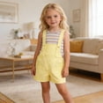 thumbnail image 4 of Ticikt Baby Boy Girl Denim Overalls Solid Suspender Bib Pants One-Piece Strap Jumpsuit Pocket Summer Outfit,Color:Yellow,Size:8-9 Years, 4 of 9