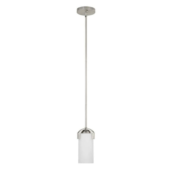 F22010-80-Sunset Lighting-Hadley - 1 Light Mini Pendant   Bright Satin Nickel Finish with Opal Glass