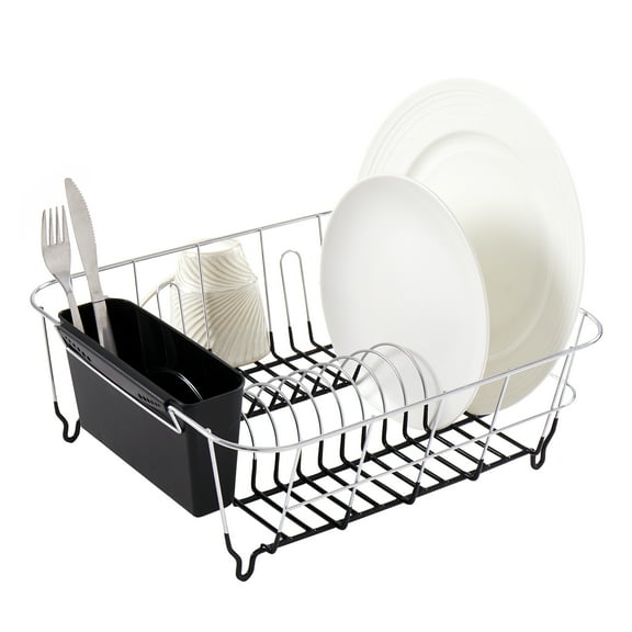 Sweet Home Collection Chrome Plated Steel Small 2 Piece Dish Drainer Black