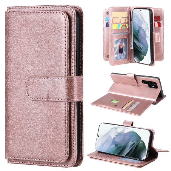 SaniMore Versatile Case for Samsung Galaxy S23 Ultra 6.8" 2023, Durable PU Leather Case Card Slots Flip Kickstand Magnetic Closure Anti-drop Shockproof Full Protective Wallet Business Case, Rosegold