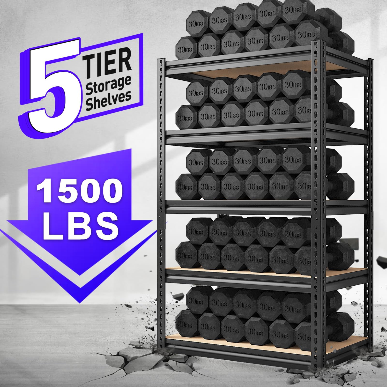 REIBII Storage Shelves Unit 5 Tier Adjustable Metal Shelving for Garage,12"D x 28"W x 60"H