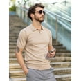 thumbnail image 3 of COOFANDY Mens Polo Shirts Stretch Causal V Neck Vintage Knit Shirt Short Sleeve Old Money Clothes, 3 of 9