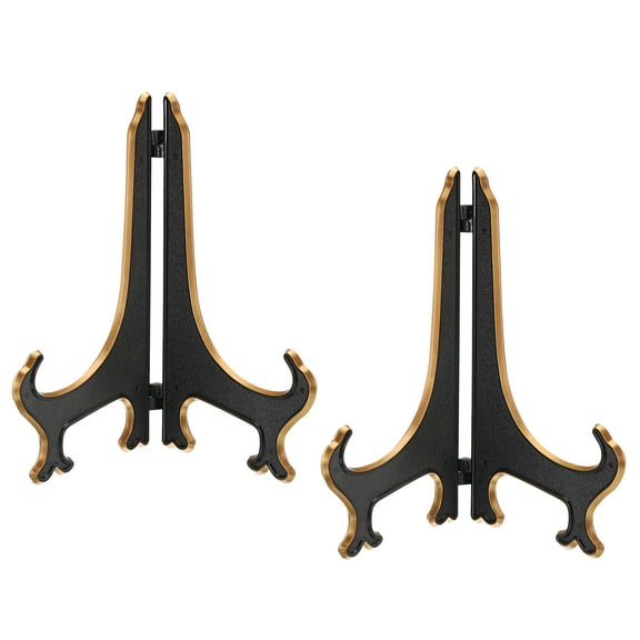 Uxcell 9" Acrylic Decorative Plate Stand Holder, 2 Pack Picture Easel Frame Holder for Displaying Photos Black Gold