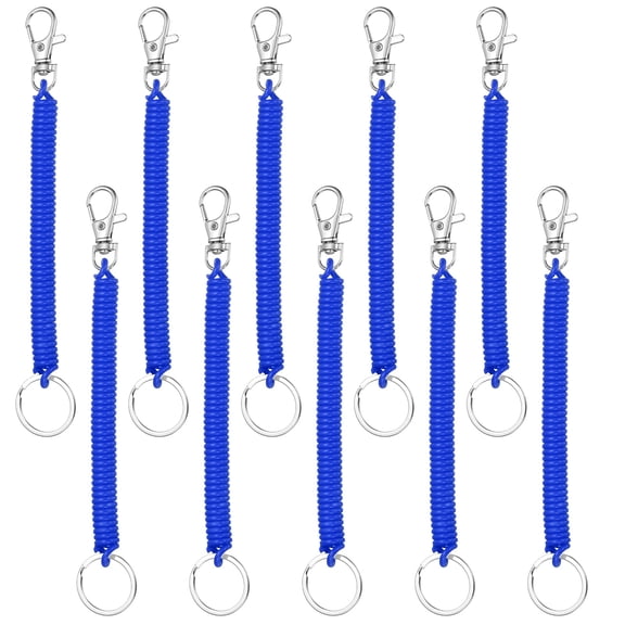 Uxcell Retractable Coil Springs Keychain, 10 Pcs Spiral Cord Keychain, Anti-lost Key Chain Holder with Lobster Clasp, Sapphire Blue