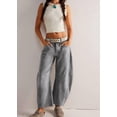 thumbnail image 2 of sicmoss Women's Grey Y2K Vintage Mid Rise Stretchy Barrel Jeans Loose Wide Leg Cropped with Pockets, 2 of 4