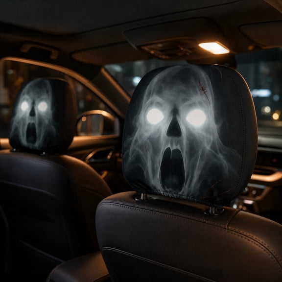 Scary Headrest Covers For Cars, 2PC Scary and Funny Cartoon Car Headrest Covers, Halloween Auto Head Rest Protector with Ghost Face Mask Design for Vehicle Truck SUV