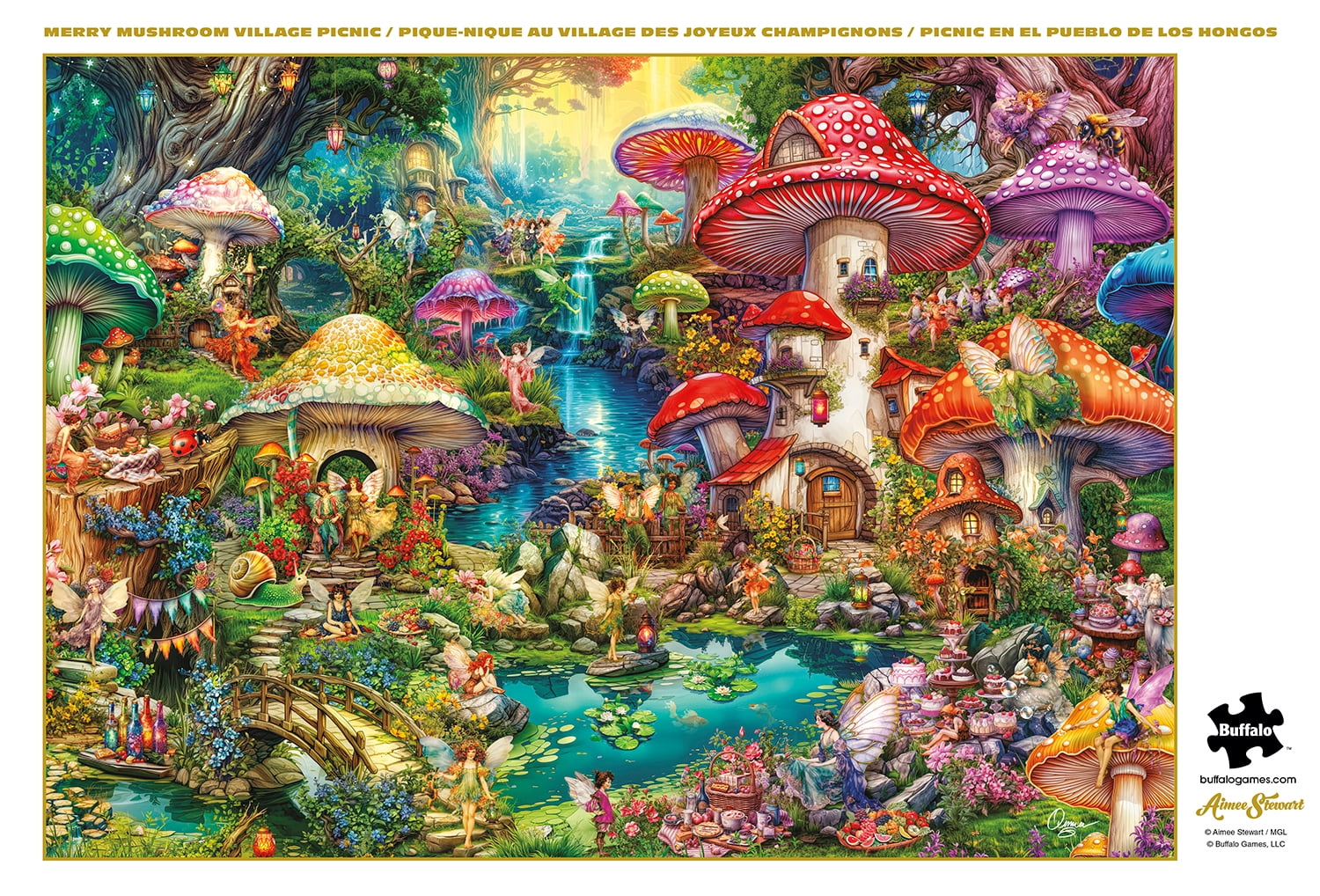 Buffalo Games Merry Mushroom Village Picnic 500-Piece Interlocking Jigsaw Puzzles for Adults Ages 14+