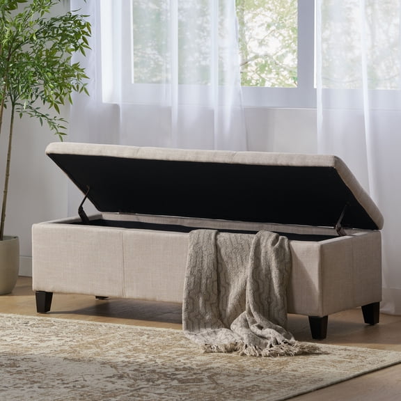 FFZ Upholstered Storage Ottoman Solid Wooden Legs