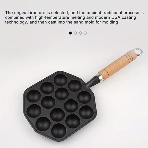 YOPTOP Takoyaki Pan 14 Molds Cast Iron Takoyaki Maker Skillet Octopus Meat Ball Nonstick Baking Tray for Octopus Balls Aebleskivers Pancake,Black,none