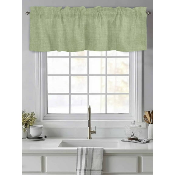Sage Green Retro Linen Valances for Windows,Kitchen Valance Rod Pocket Short Curtain,Modern Minimalist Style Valance Curtain Window Valances for Bedroom Living Room 54"x18"