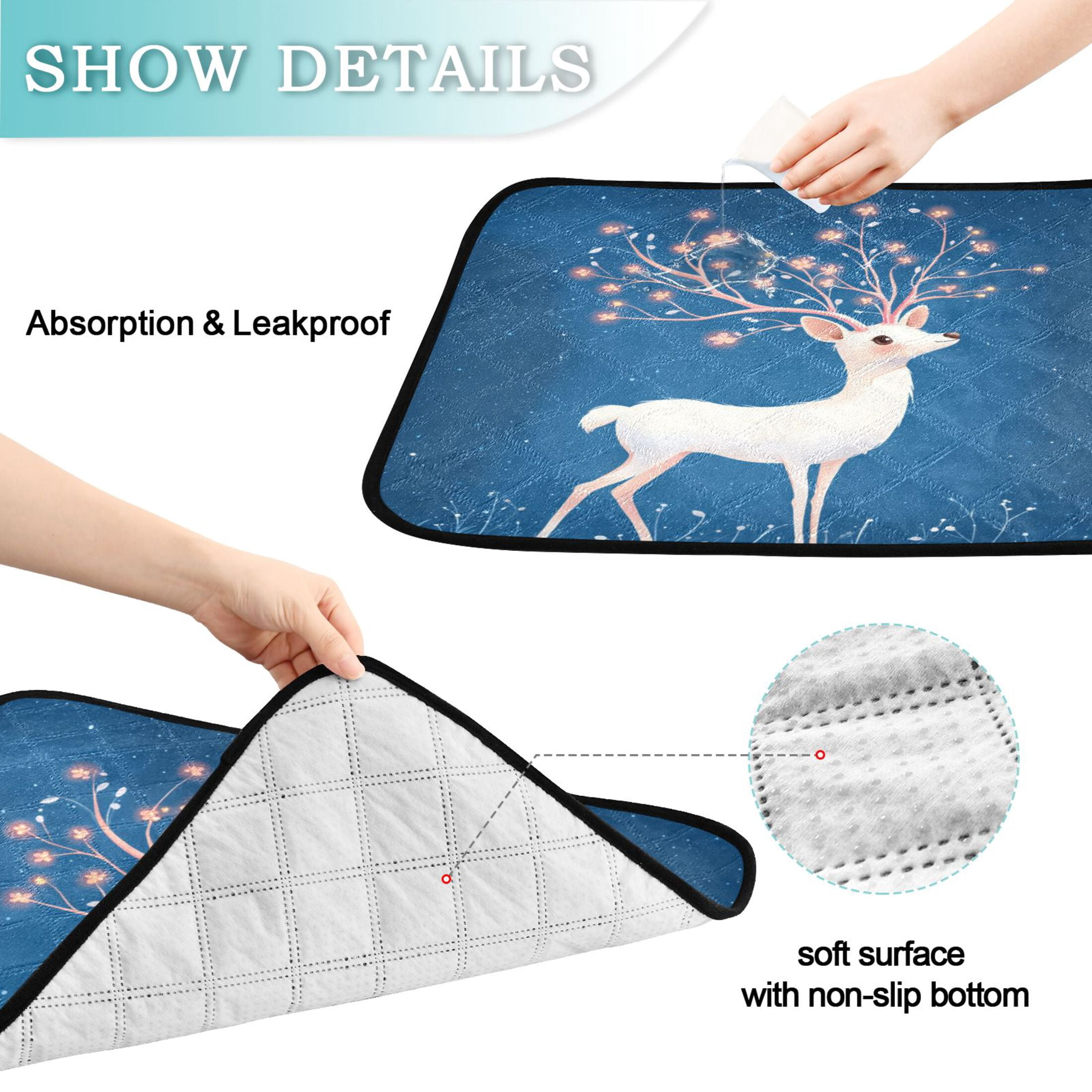 Washable Pet Pee Pads with Super Absorbent Reusable Training Pads for Dogs & Cats Cute White Deers