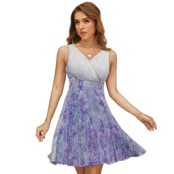 Purple Lavender Dress Summer Street Style Dresses Female Sleeveless Printed Sundress