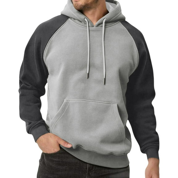 Hoodies for Men Pullover Lightweight Long Sleeve Hooded Sweatshirts Baggy Color Block Casual Pullovers Clothes PocketLight Gray XL