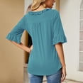 thumbnail image 4 of Camiseta Casual Falbala Cuello en V Media Manga Acampanada Tops Sueltos Básicos de Moda para Mujer, 4 of 6