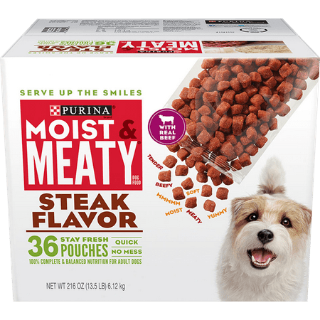 Purina Moist & Meaty Wet Dog Food, Steak Flavor - 36 ct.