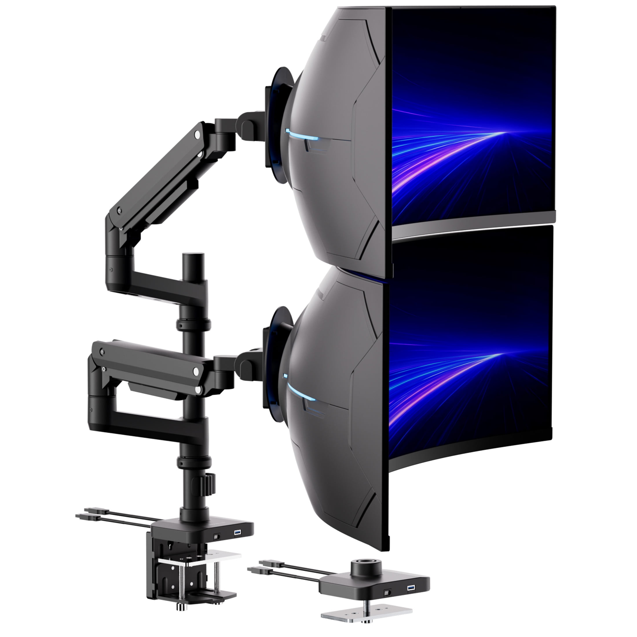 Heavy-Duty Dual Stacking Monitor Mount with Pole & Gas Spring Arms