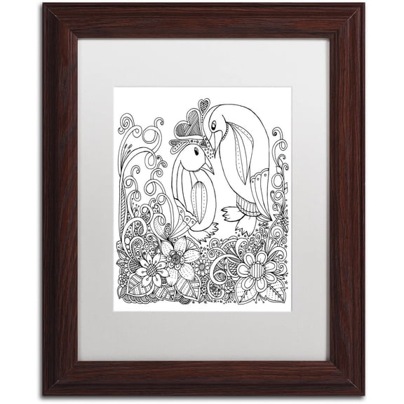 Trademark Fine Art "Penguins" Canvas Art by KCDoodleArt White Matte, Wood Frame