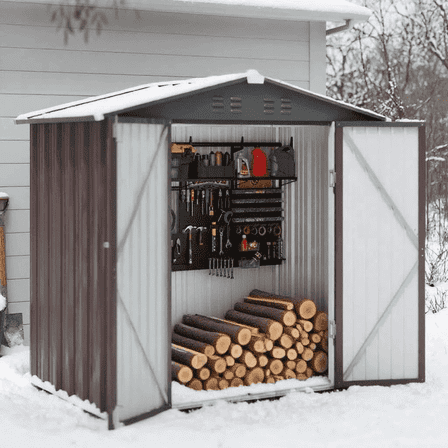 Asofer 6' x 4' Outdoor Storage Shed, Metal Garden Tool Storage Shed, Anti-Corrosion Storage House, Brown