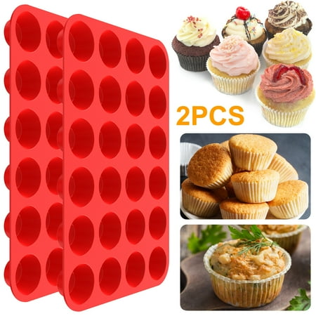 

Keyohome 2PCS Silicone Muffin Pan 24 Cups Mini Cupcake Pan Nonstick Silicone Baking Pan Heat-Resistance Multifunctional Muffin Pan