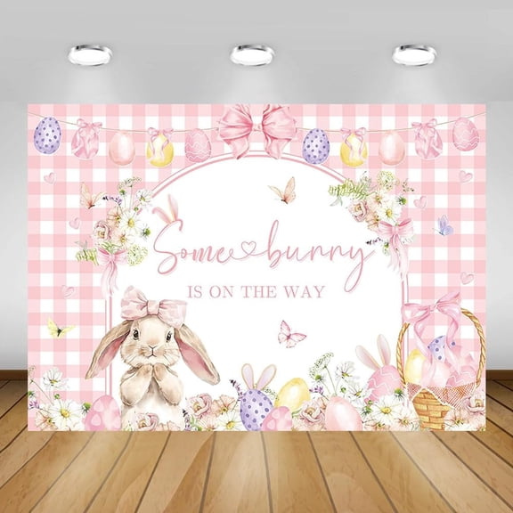 Spring Bunny Baby Shower Backdrop for Girl Some Bunny is On The Way Photography Background Coquette Easter Baby Shower Party Decorations Banner Supplies Photo Booth Props