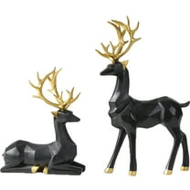 OUNONA Black Resin Reindeer Figurines Christmas Decor Set of 2 Modern Holiday Deer Accents for Home