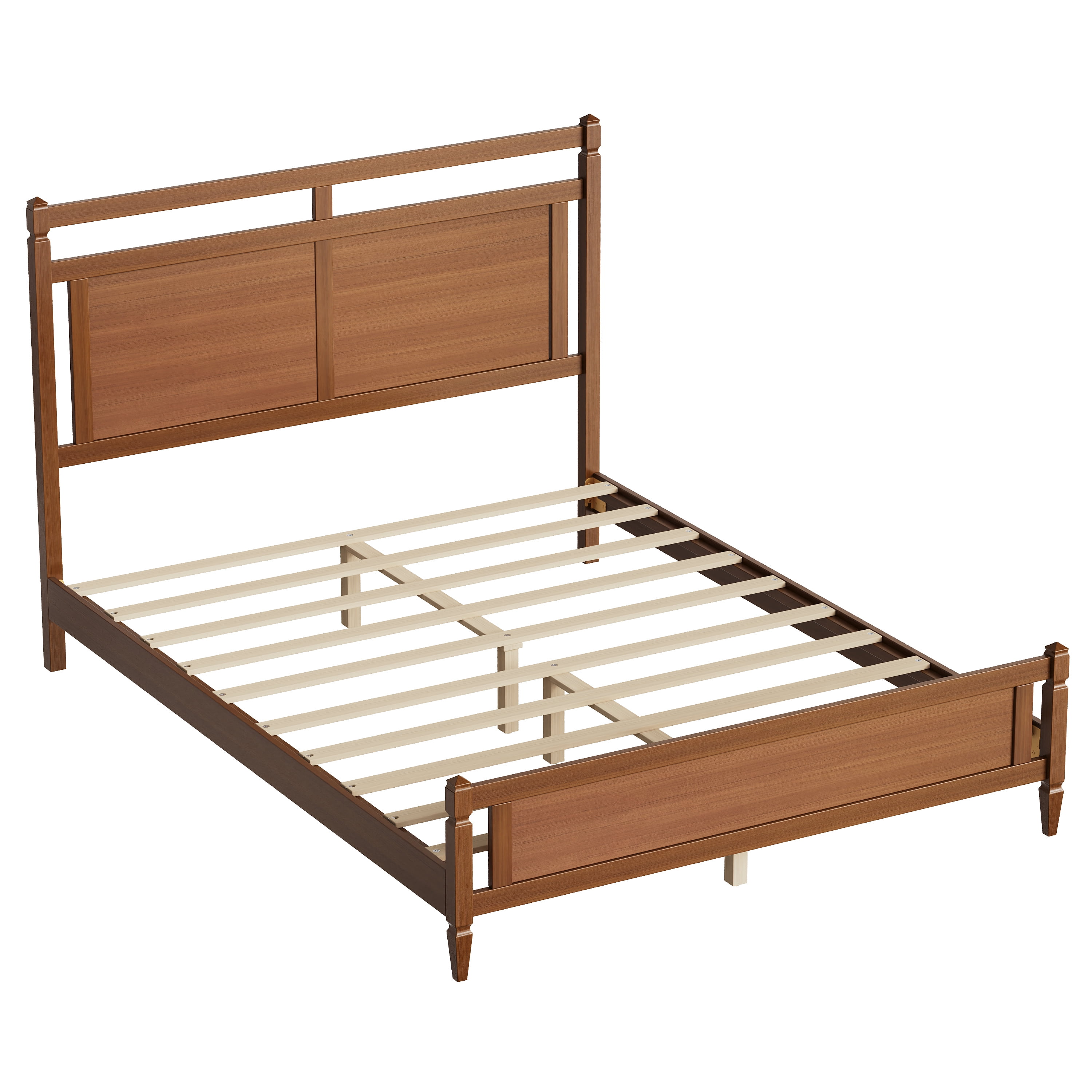 Euroco Modern Wood Queen Size Platform Bed, Mid-Century Bed Frame with Panel Headboard, No Box Spring Needed, Light Walnut
