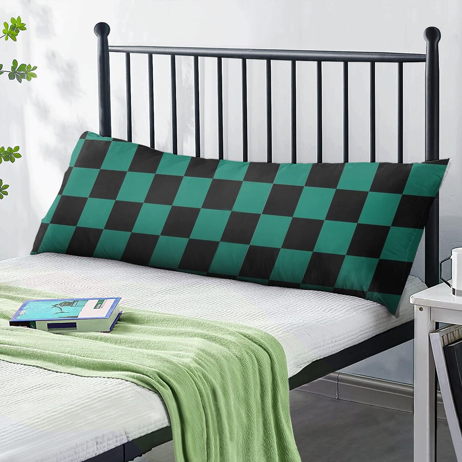 Plaid Body Pillow Cover 20x54 - Soft Checkered Pillow Case with Zipper, Full Body Support Pillow Protector for Bed, Office & Car - Machine Washable
