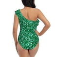 thumbnail image 5 of Pofeuu Green Glitter Print Women's One Piece Swimsuits One Shoulder Swimwear Asymmetric Ruffle Monokinis Bathing Suits-Medium, 5 of 6