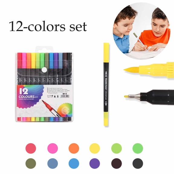 FEOLGEHLY Alcohol Art Markers Set of 12, Dual Tip Fine & Chisel Tip Sketch Permanent Markers, Low Odor Drawing Marker with Colorless Blender & Storage Case for Illustration Design