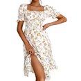 thumbnail image 1 of VISgogo Vestido floral para mujer, manga corta, cintura alta, fiesta de verano, casual, calle, adelgazante, midi VISgogo moda, 1 of 3