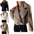 thumbnail image 5 of ZQUUVOU Women's Cropped Fleece Coat Notch Lapel Fall Winter Button Down Jacket Long Sleeve Plain Color Outerwear White, 5 of 5