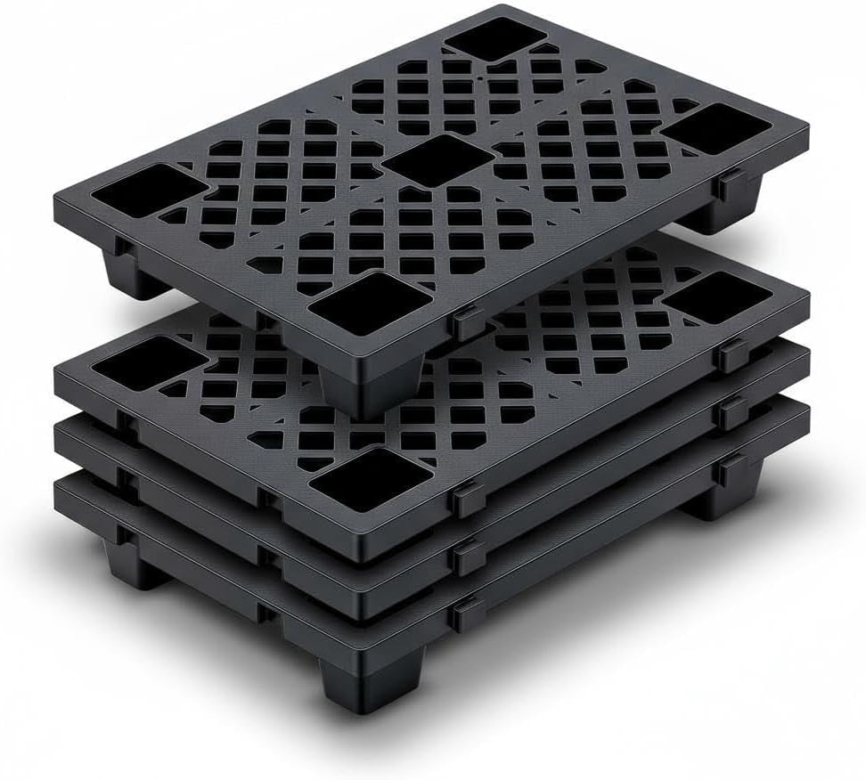 4 Pcs Lightweight Nestable Plastic Pallets - 23.6" x 15.8" Floor Pallets for Storage, Heavy Duty Waterproof with Ventilated Grids, Ideal for Warehouse, Garage, Basement, and Indoor Outdoor