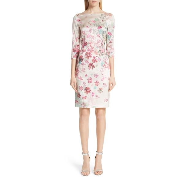 St. John Womens Brush Stroke Floral Sheath Dress, Pink, 2