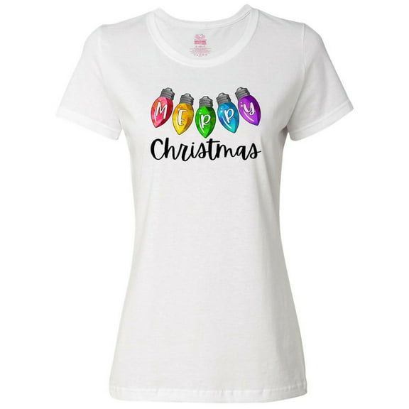 Inktastic Merry Christmas Rainbow Holiday Lights Women's T-Shirt