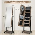 thumbnail image 3 of Costway 3-Color 46 LED Lights Mirror Jewelry Cabinet Armoire Adjustable Height with Wheels Rustic Brown, 3 of 10