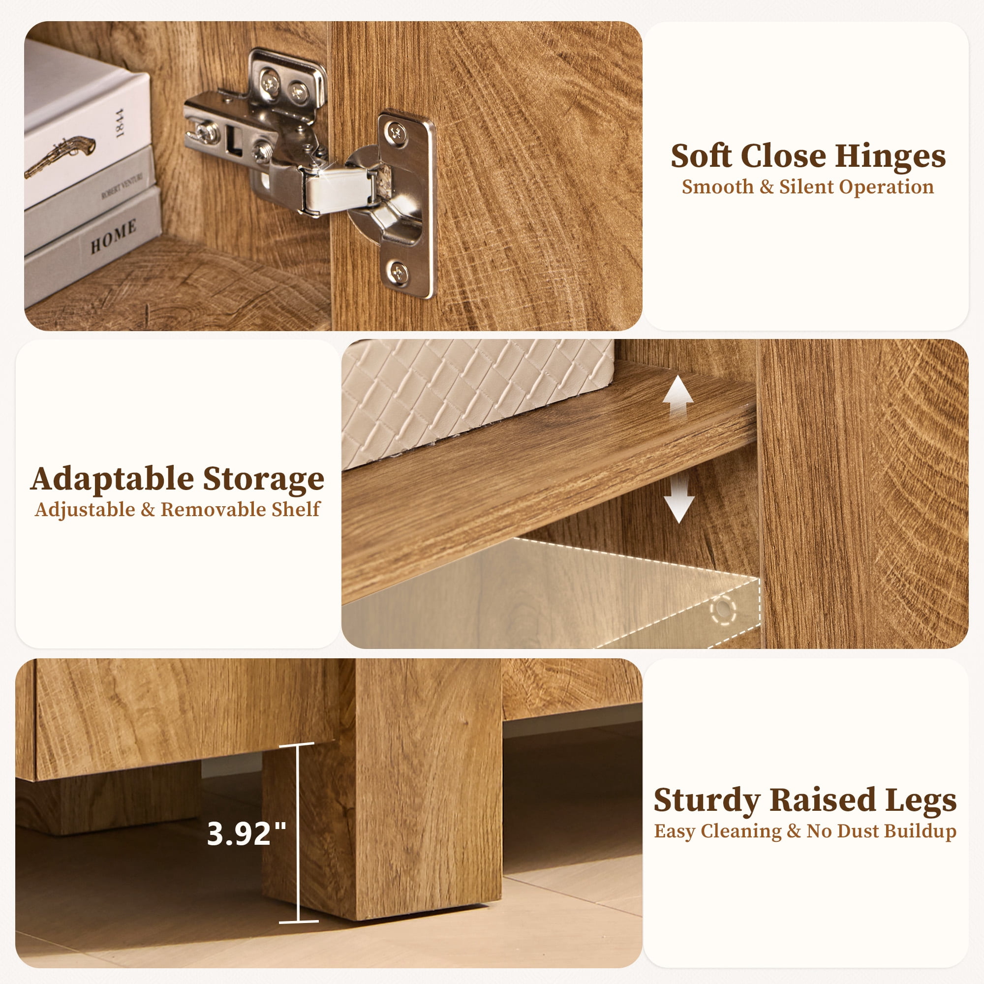 KeyWhat Modern TV Stand for TVs Up to 80", Storage Cabinet, 6 Compartments, Hidden Handles